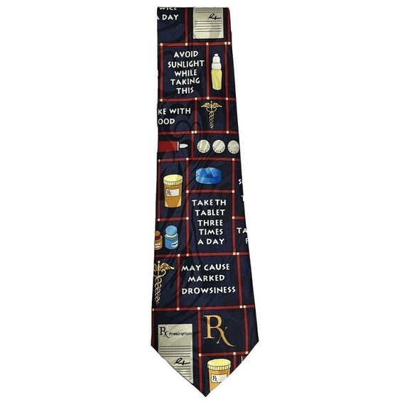Vtg Steven Harris Novelty Physician Pharmacist RX Neck Tie Navy Mens Sz 57x4 - Picture 1 of 7